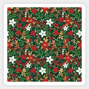 Elegant Green Winter Red White Gold Floral Pattern Sticker